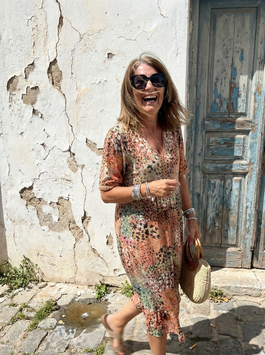 Sofia | Elegante Vestito Midi Floreale con Copertura per Pancia