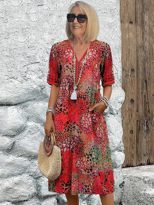 Sofia | Elegante Vestito Midi Floreale con Copertura per Pancia